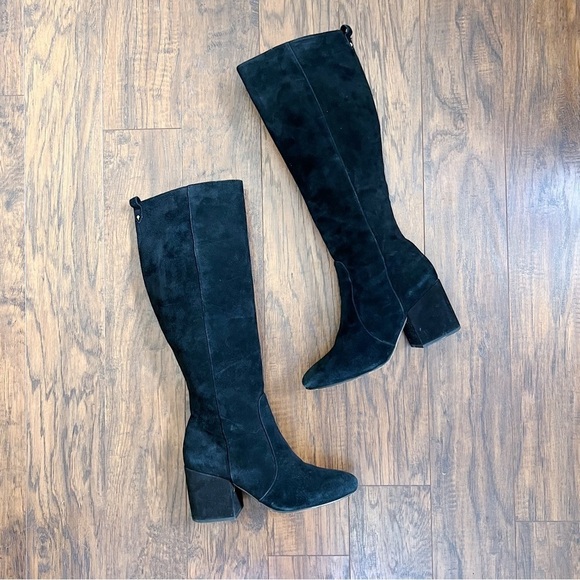 Sam Edelman • Thora Knee Boots black suede leather tall block heel almond toe - Picture 8 of 12